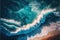 Aerial view of white sand beach coastline with teal blue ocean. Generative AI