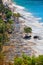 Aerial view of White sand beach in east Bali