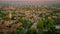 Aerial view of the Whitestone Walk, Hampstead with tall buildings and trees at sunset