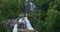 Aerial view of Whitewater Falls in Nantahala National Forest, North Carolina, USA. Clear water falling down from rocky