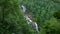 Aerial view of Whitewater Falls in Nantahala National Forest, North Carolina, USA. Clear water falling down from rocky