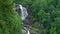 Aerial view of Whitewater Falls in Nantahala National Forest, North Carolina, USA. Clear water falling down from rocky