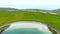 Aerial view of the wide sandy Kilmurvey Beach on Inishmore island, Ireland