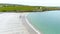 Aerial view of the wide sandy Kilmurvey Beach on Inishmore island, Ireland