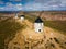 Aerial view of Wind mills at knolls at Consuegra, Toledo region