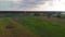 Aerial view of wind turbine in farm fields