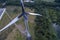 Aerial view of wind turbine over heated and set fire, Croda Chemicals. Kingston upon Hull