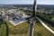 Aerial view of wind turbine over heated and set fire, Croda Chemicals. Kingston upon Hull