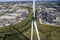 Aerial view of wind turbine over heated and set fire, Croda Chemicals. Kingston upon Hull