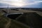 aerial view of wind turbines, wind farm producing green clean renewable energy