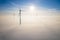 Aerial view of windfarm during winter morning