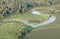 Aerial view of winding river.