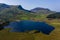 Aerial view of a winding road through beautiful mountainous scenery Rhyd Ddu, Snowdonia, Wales