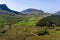 Aerial view of a winding road through beautiful mountainous scenery Rhyd Ddu, Snowdonia, Wales