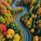Aerial view of a winding road through a breathtaking autumn symbolizing travel and adventure in the fall season