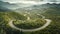 Aerial view of winding road in the mountains with beautiful landscape