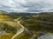 Aerial view of a winding road of Northern Norway to Havoysund