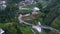 Aerial view, winding road in Tawangmangu on the edge there are plantation fields