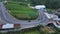 Aerial view, winding road in Tawangmangu on the edge there are plantation fields