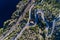 Aerial view of a winding road and train tracks along the Tagus River near the village of Belver in Portugal