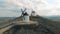 Aerial view windmills in Consuegra town, symbol of Castilla-La Mancha. Spain