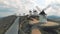 Aerial view windmills in Consuegra town, symbol of Castilla-La Mancha. Spain