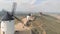 Aerial view windmills in Consuegra town, symbol of Castilla-La Mancha. Spain