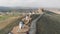 Aerial view windmills in Consuegra town, symbol of Castilla-La Mancha. Spain