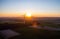 Aerial view of windturbines energy generator on amazing sunset at a wind farm in germany