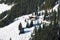 Aerial view of winter Austria skiing camp on Alp mountain slope