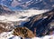 Aerial view of winter Austria village, Zell am See lake and sunny Alp mountains