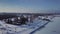 Aerial view on winter park with cross country skiing slope.