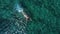 Aerial view on woman swimming crawl in clear blue sea