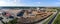 Aerial view of wood processing factory with stacks of lumber at plant manufacturing yard