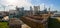 Aerial view of wood processing factory with stacks of lumber at plant manufacturing yard