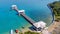 Aerial view of wood waterfront pavilion in Koh si chang island, Thailand. AsDang Bridge