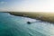 Aerial view of wooden pier at sunset, Zanzibar