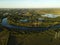 Aerial view of Woolston Eyes Nature Reserve in Warrington, England