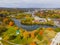 Aerial view of Worcester city in fall, MA, USA