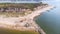 Aerial view of the work in progress to replace the groyne at Hengistbury Head