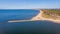 Aerial view of the work in progress to replace the groyne at Hengistbury Head