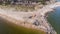 Aerial view of the work in progress to replace the groyne at Hengistbury Head