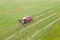 Aerial view of a working harvester