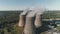 Aerial view on the working Power station. Cooling tower of nuclear power plant. coal-burning power plant