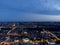 Aerial view of world famous skyline of Regensburg in Bavaria, Germany with cathedral and old town at night