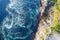 Aerial view of world size tidal whirlpool at bodo norway - the saltstraumen