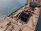 Aerial view of a wreck of a ship in the Atlantic ocean. Wreck of the Greek cargo ship: Telamon. Lanzarote, Canary Islands, Spain