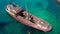 Aerial view of a wreck of a ship in the Atlantic ocean. Wreck of the Greek cargo ship: Telamon. Lanzarote, Canary Islands, Spain