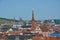 Aerial view on Wuerzburg with the Marien chapel on a sunny day