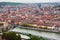 Aerial view of Wurzburg skyline and Main river in beautiful even